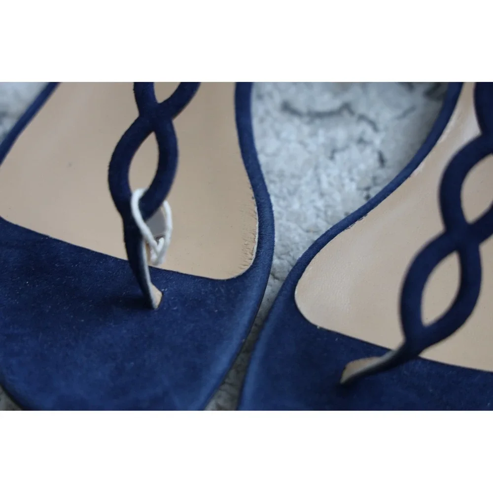 Sergio Rossi Navy‎ Suede Braided Ankle Strap Flat Sandals Size 35.5